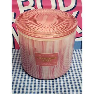 BBW Champagne Toast Beautiful Pink Glass Lid Large 3 Wick Candle Home Fragrance